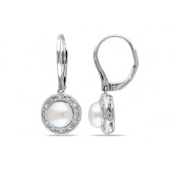 White Pearl and Diamond Earrings 