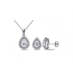   Delmar Jewelry2 Pc Set Of 3-1/5ct TGW Pear Shape & Round Created White Sapphire Earrings & Pendant w/ chain 
